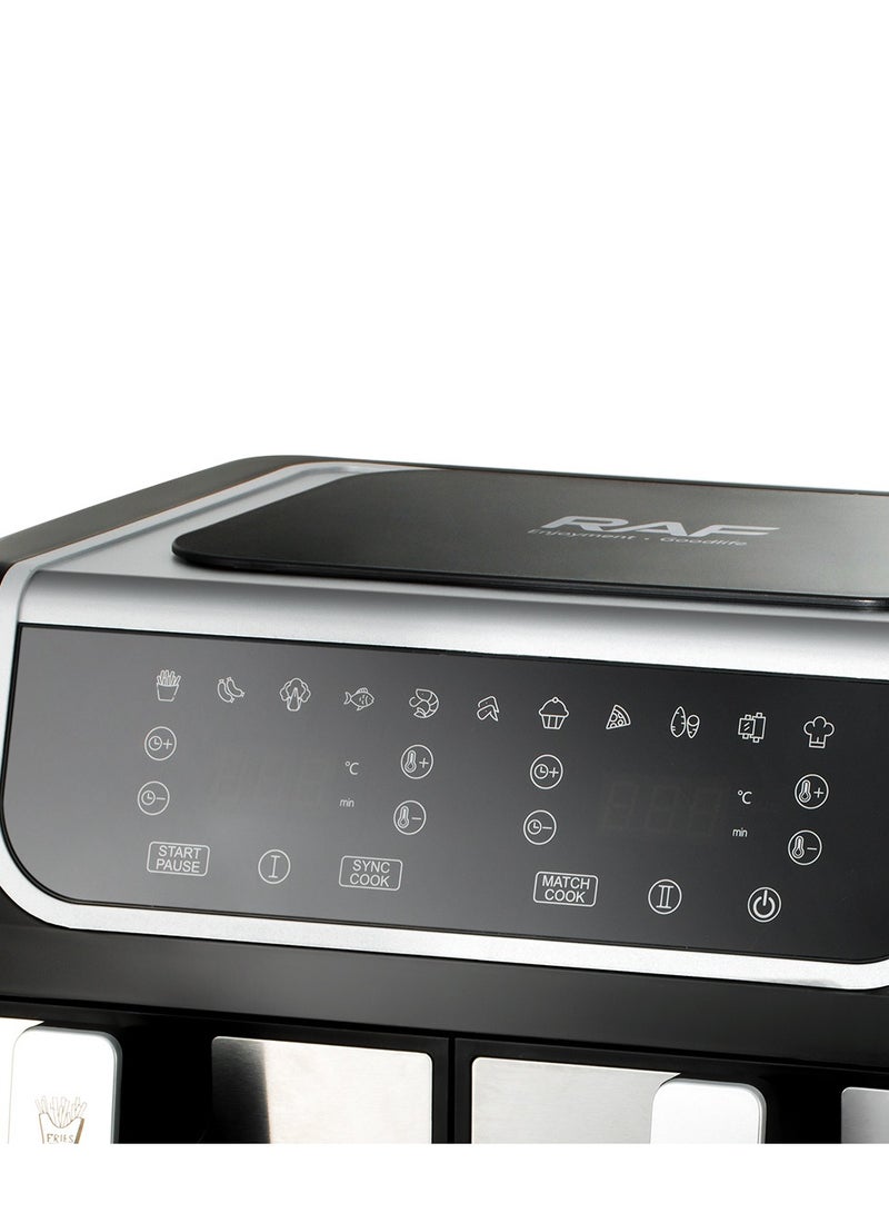 RAF Dual Air Fryer 9L (4.5L+4.5L) – 1700W Family Size, 360° Hot Air Circulation, Up to 80% Less Oil, Digital Touch Control & Easy-Clean Design - Image 5