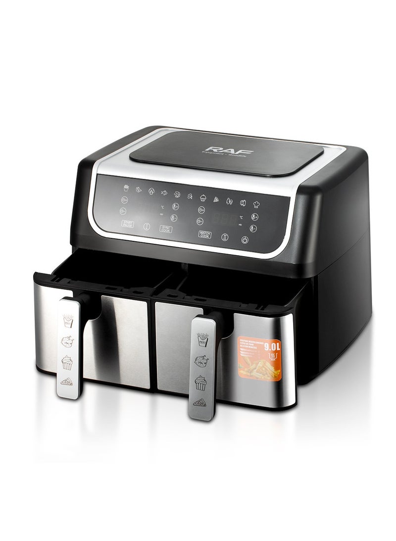 RAF Dual Air Fryer 9L (4.5L+4.5L) – 1700W Family Size, 360° Hot Air Circulation, Up to 80% Less Oil, Digital Touch Control & Easy-Clean Design - Image 2