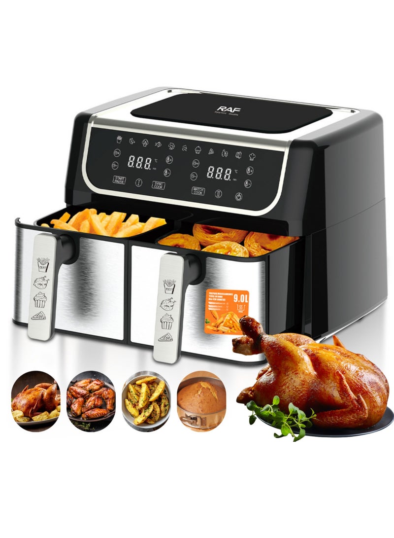 RAF Dual Air Fryer 9L (4.5L+4.5L) – 1700W Family Size, 360° Hot Air Circulation, Up to 80% Less Oil, Digital Touch Control & Easy-Clean Design - Image 1