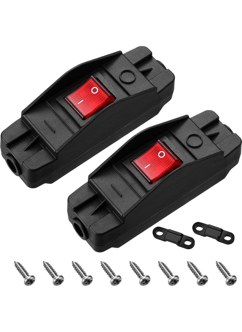 Moukeren 2 Pieces 20A Heavy Duty Inline Cord Switch Black OnOff Rocker with Red LED Large Current in Line on Off Extension Inline Cord Switch  - Image 1