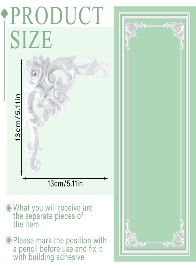 Pangda 4 Pcs Corner Wall Molding French Style Wainscoting Panels Flora Moulding Corner Panel Moulding Corners Wall Molding Kit for Frames Decor, Not Include Glue (Rose Style) - Image 2