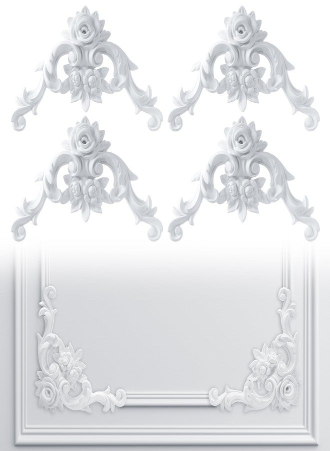 Pangda 4 Pcs Corner Wall Molding French Style Wainscoting Panels Flora Moulding Corner Panel Moulding Corners Wall Molding Kit for Frames Decor, Not Include Glue (Rose Style) - Image 1