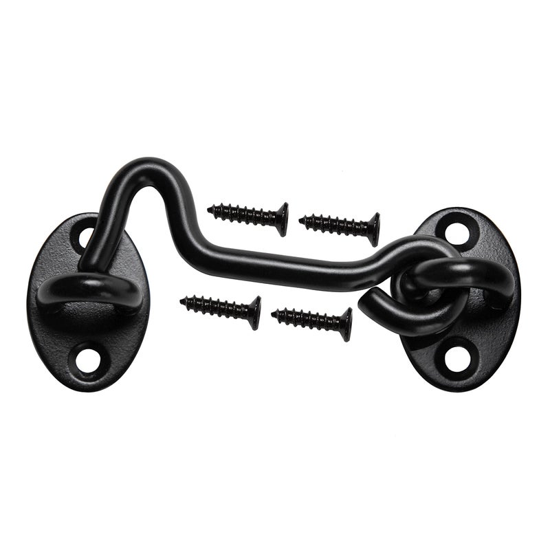 Klurent 4 Barn Door Latch Door Lock Hardware Sliding Door Lock Eye with Screws RustResistant Metal Gate Latch Privacy Hooks Latch for Inside Door Wooden Fence Garage Door Black