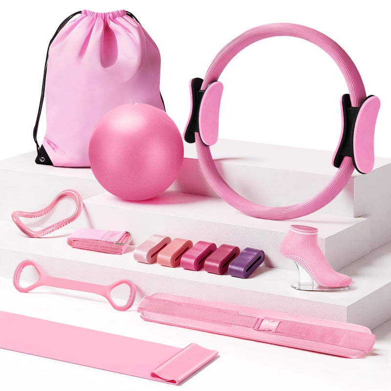 Dilobio Pilates Kit Pilates Equipment for Home Workout Pilates Set for Women with 13 Pilates Ring and Ball Hip Thrust Belt Resistance Bands Grip Socks Accessories for Starters Home Fitness - Image 2