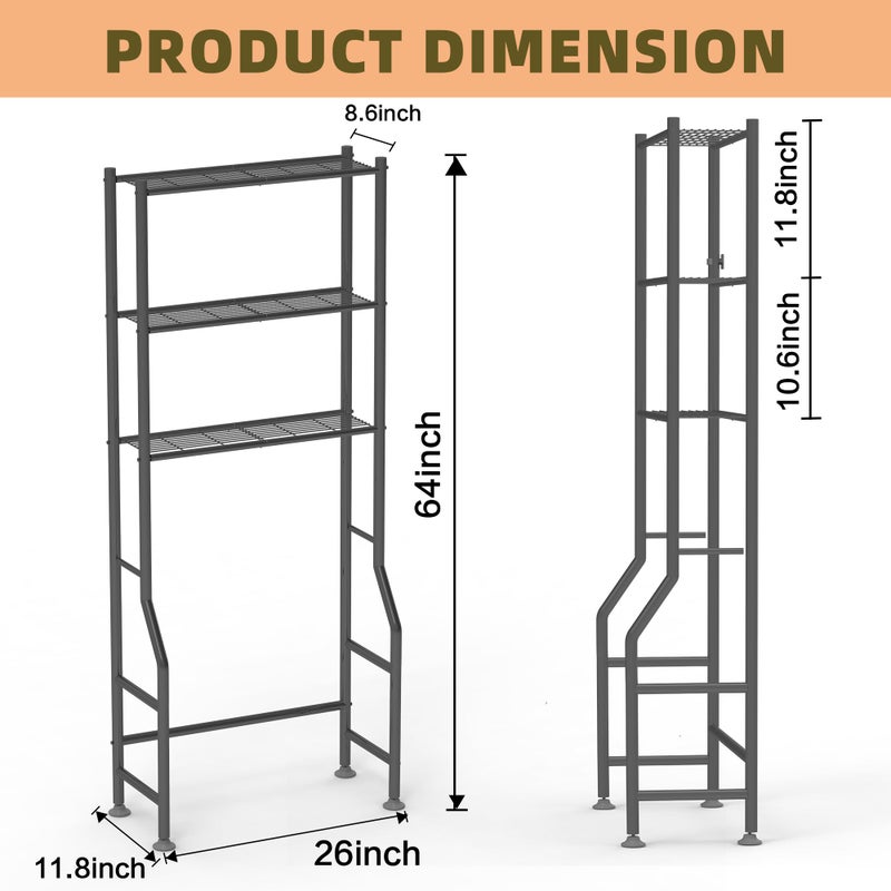 Livilord 3-Tier Over The Toilet Storage Rack, Space Saver Metal Bathroom Shelves, Freestanding Over Toilet Bathroom Organizer for Bathroom/Living Room, Black - Image 2