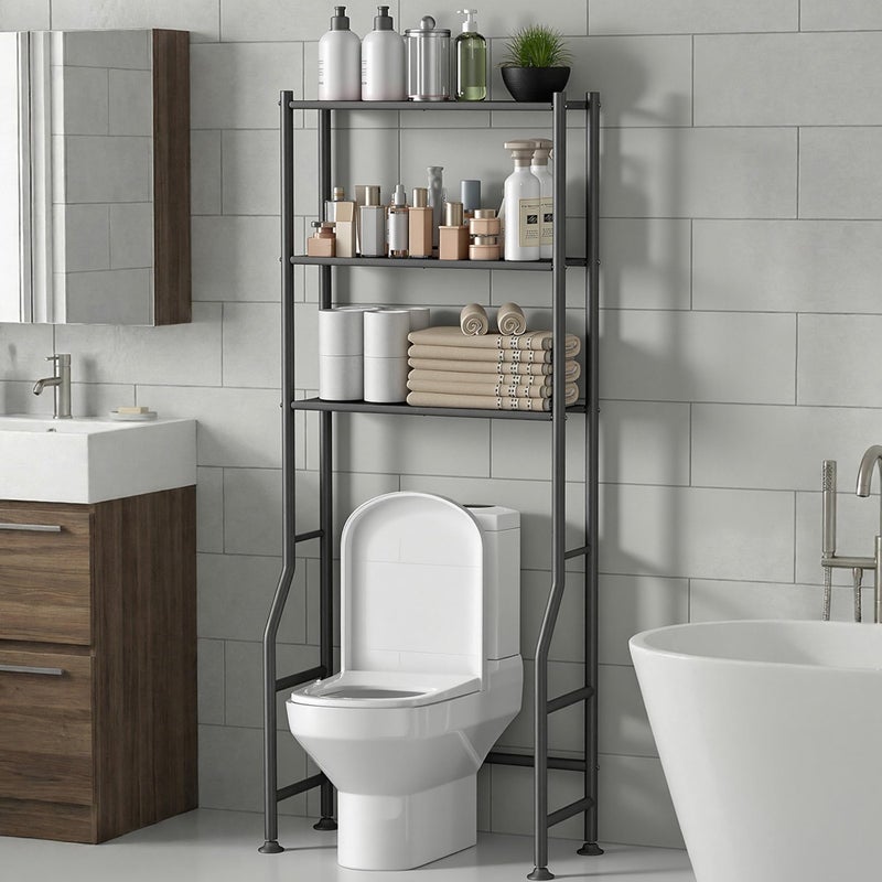 Livilord 3-Tier Over The Toilet Storage Rack, Space Saver Metal Bathroom Shelves, Freestanding Over Toilet Bathroom Organizer for Bathroom/Living Room, Black - Image 1