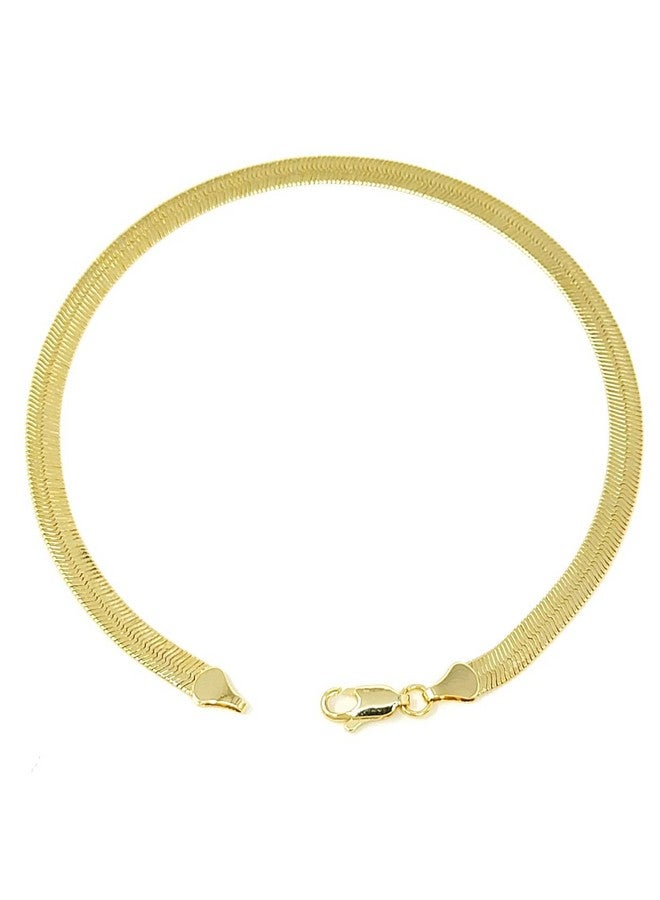 Fashion 21 Anklet For Women Electro Gold Plated Ankle Bracelet Made In Korea (5Mm 10" Herringbone Anklet) - Image 1