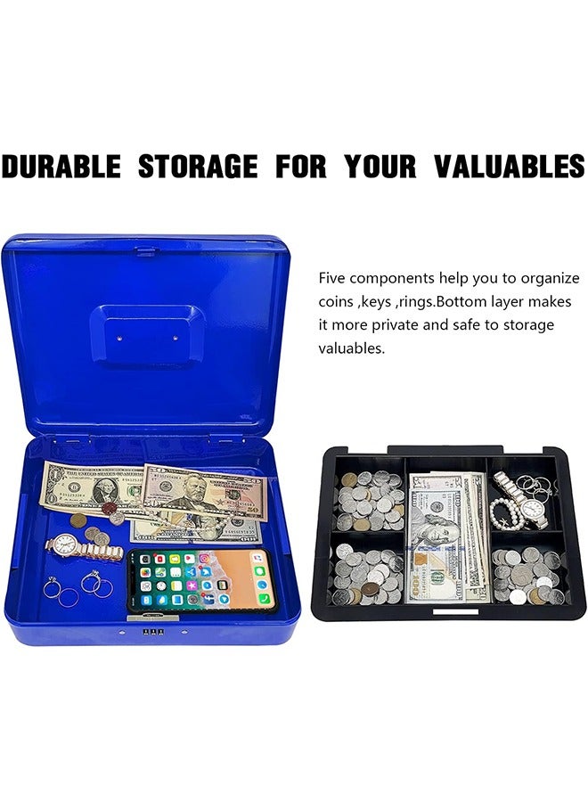 Hihonor Cash Box with Money Tray, Medium Money Box with Combination Lock, Blue - Image 2