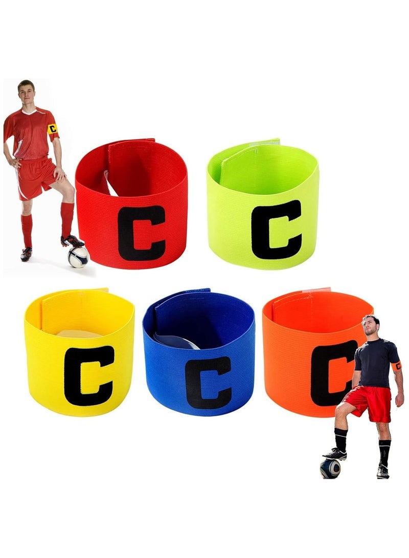 5Pcs Captain Armband Multicolor Football Captain Armband Sports Hockey Rugby Netball Player Adjustable Bands Captain Armband Retractable Elasticated Armbands for Adult Youth - Image 1