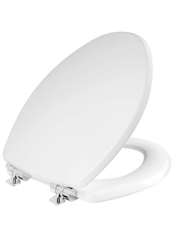 Mayfair Bennett Toilet Seat with Chrome Hinges, Slow Close Wood Seat, Secure Metal Hinges, Easy Install, Elongated, White - Image 1
