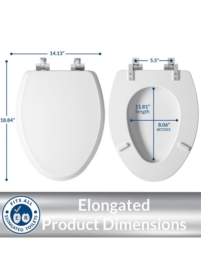 Mayfair Bennett Toilet Seat with Chrome Hinges, Slow Close Wood Seat, Secure Metal Hinges, Easy Install, Elongated, White - Image 5