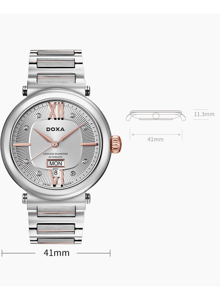 DOXA Doxa D183RSD Men's Steel Rose Gold Diamond Hour Markers Automatic Dual Calendar Watch  - Image 4