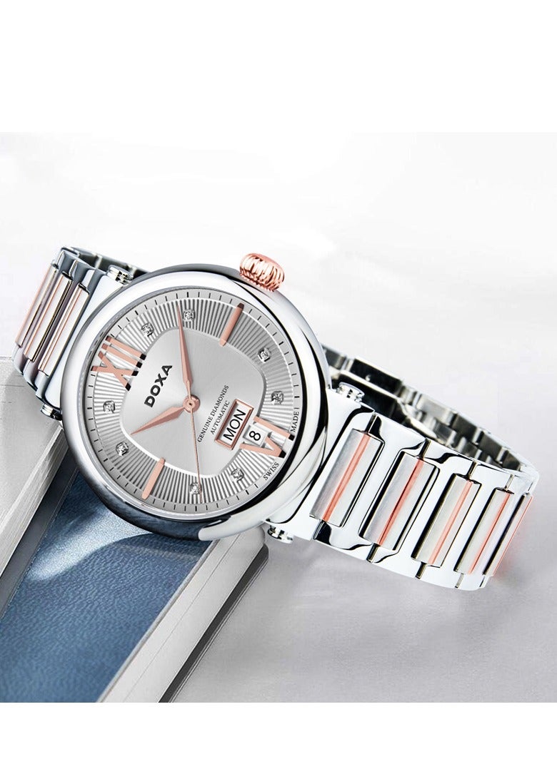 DOXA Doxa D183RSD Men's Steel Rose Gold Diamond Hour Markers Automatic Dual Calendar Watch  - Image 2