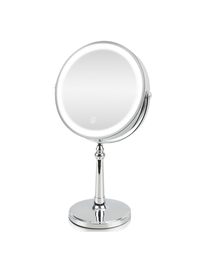 SYOSI مرآة مكياج مضيئة 9'' مع تكبير 1x/10x، مرآة مائدة قابلة للتعديل، مرآة مكياج مضيئة بألوان 3، مرآة مكياج مزدوجة الجوانب قابلة للشحن 360° - Image 1