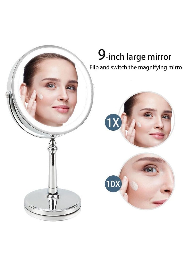 SYOSI مرآة مكياج مضيئة 9'' مع تكبير 1x/10x، مرآة مائدة قابلة للتعديل، مرآة مكياج مضيئة بألوان 3، مرآة مكياج مزدوجة الجوانب قابلة للشحن 360° - Image 2