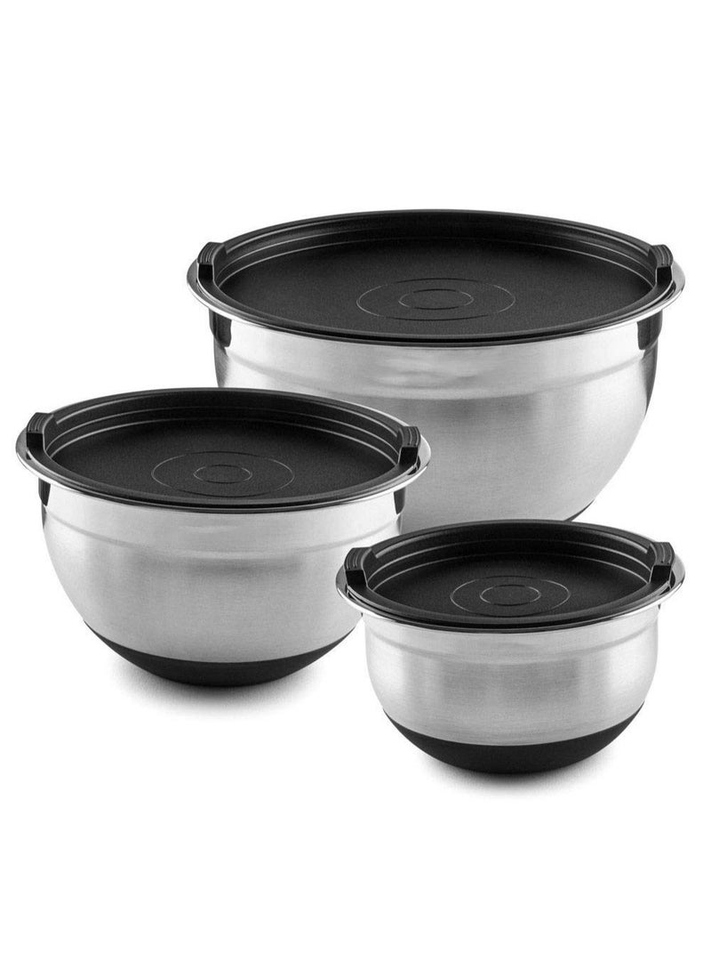 يلا جوي مجموعة أوعية خلط مع أغطية، أوعية خلط من الفولاذ المقاوم للصدأ مع أغطية محكمة الإغلاق، حاويات تخزين الطعام،  مجموعة من 3 قطع مع قواعد مانعة للانزلاق، مستلزمات المطبخ الأساسية للخبز - Image 1