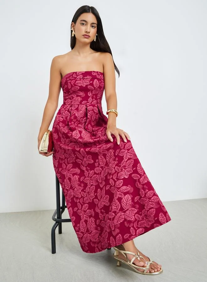 Red Jacquard Sleeveless A-Line Maxi Dress