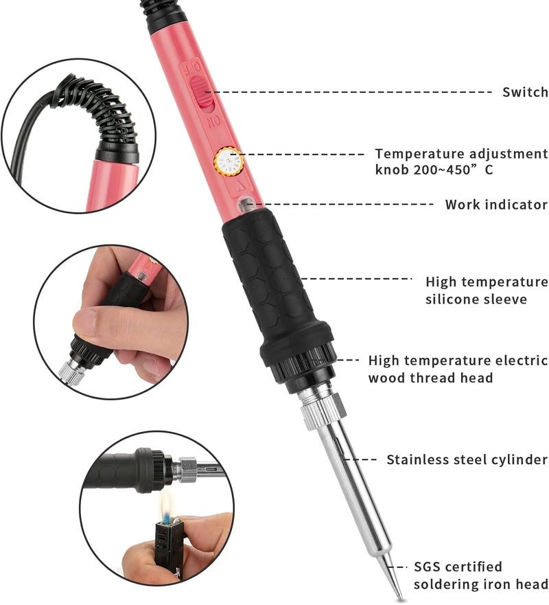 Q-MING Soldering Iron Kit, 60W Soldering Iron with 5pc Interchangeable Tips, 10-in-1 Adjustable Temperature Solder Welding Tools, Fast Heating, Electronic Repair, 110V - Image 4