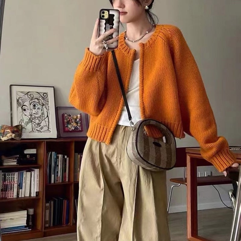 2024 Fall Winter Grey Loose Zip-up Knit Sweater Jacket for Women White  - Image 5
