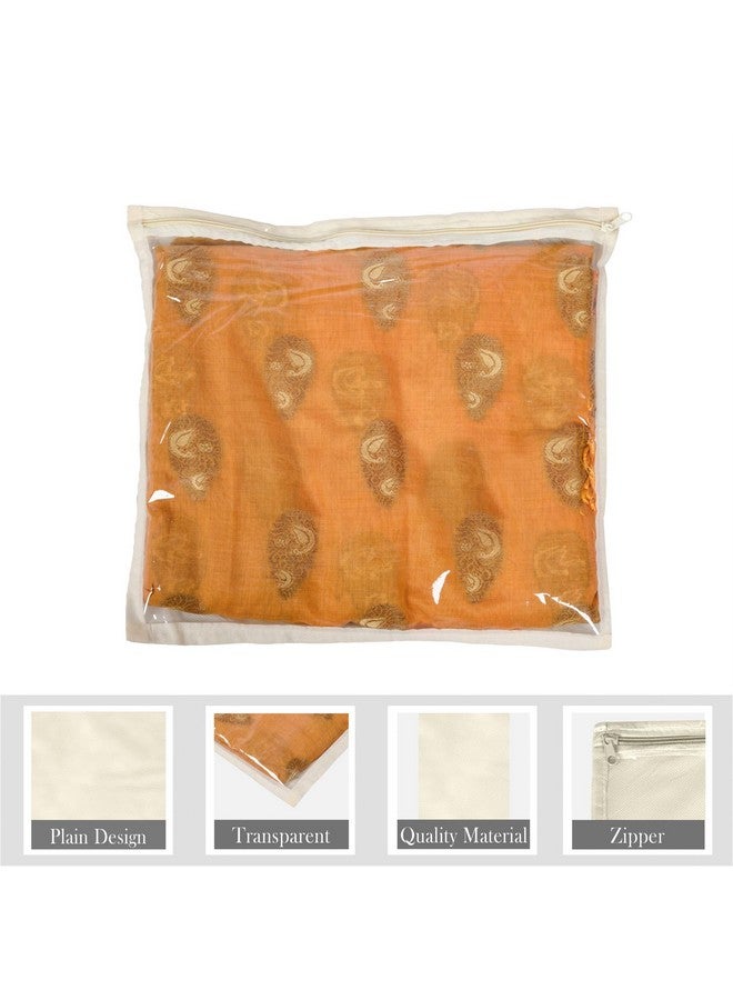 Kuber Industries Saree Cover | Clothes Storage Bag | Single Packing Saree with Zip Closure | Wardrobe Organizer | Cloth Stoarge Organizer | Plain Saree Cover | Pack of 24 | Cream - Image 2