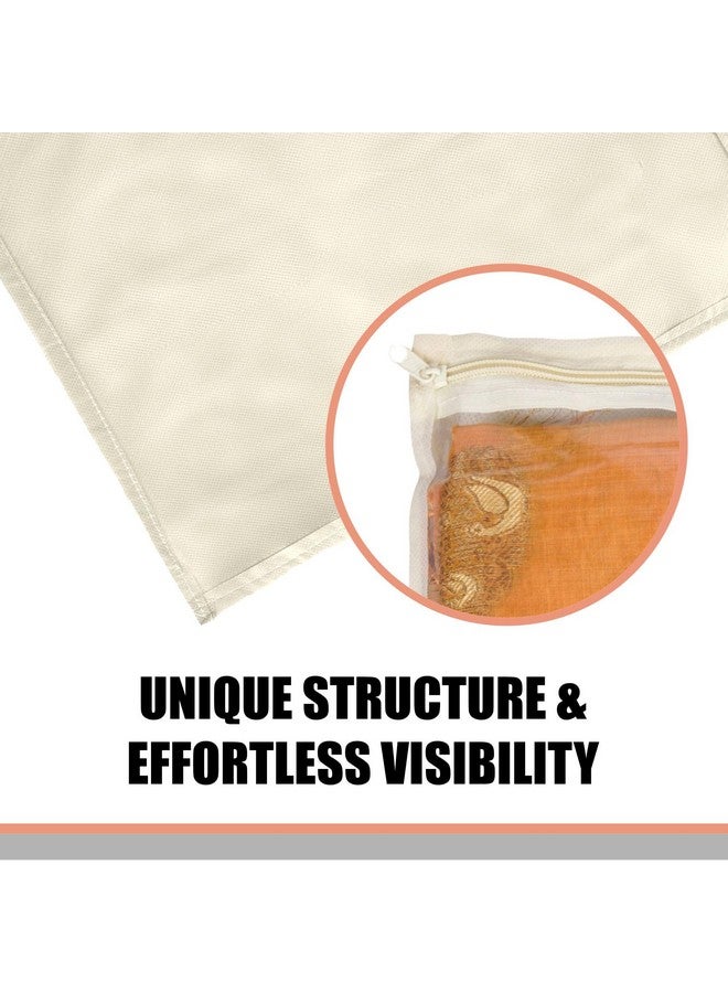 Kuber Industries Saree Cover | Clothes Storage Bag | Single Packing Saree with Zip Closure | Wardrobe Organizer | Cloth Stoarge Organizer | Plain Saree Cover | Pack of 24 | Cream - Image 5