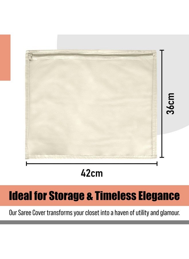 Kuber Industries Saree Cover | Clothes Storage Bag | Single Packing Saree with Zip Closure | Wardrobe Organizer | Cloth Stoarge Organizer | Plain Saree Cover | Pack of 24 | Cream - Image 3
