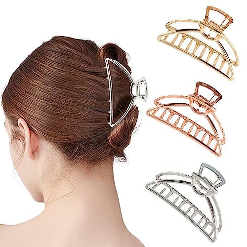 VinBee Metal Hair Clips for Women Hair Claw Clips Medium for Thick Hair 3 Pack (Silver + Gold + Rose Gold) - Image 1