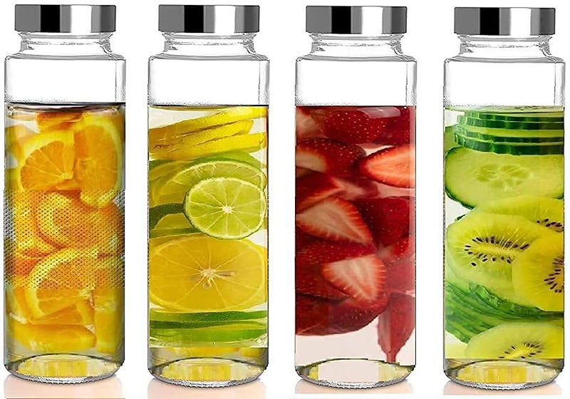 BIG CART Clear Glass Water Bottles Set Wide Mouth Glass Bottles with Lids for Juicing Smoothies Beverage Storage Stainless Steel Lids Leak Proof Reusable 400 ml 3 - Image 1