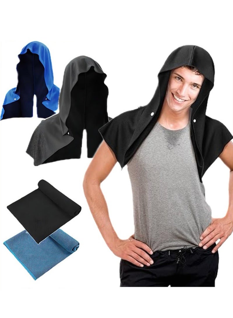 Generic 2 Pcs Cooling Hoodie Towel, Cooling Towels for Neck and Face, When Wet Cooling Neck Wraps, UV Protection Cooling Neck Wraps, Sport Workout Camping Cycling Cool Towel for Hot Weather (Black & Royal Blue)  - Image 1