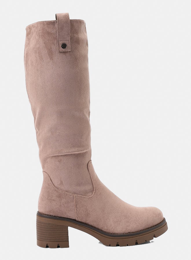 ديجافو حذاء ديجافو GER-DVTX-009 حذاء من جلد الغزال عالي الركبة حذاء بسحاب كامل حذاء بيج للنساء - Image 2