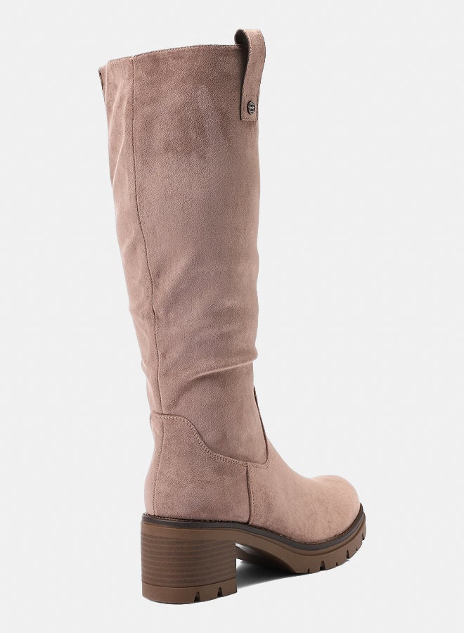 ديجافو حذاء ديجافو GER-DVTX-009 حذاء من جلد الغزال عالي الركبة حذاء بسحاب كامل حذاء بيج للنساء - Image 3