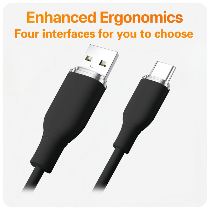 كابل USB A إلى Type C للشحن بقوة 60 وات كحد أقصى، بطول 2 متر، أسود من السيليكون، لنقل البيانات والمزامنة السريعة - Image 5