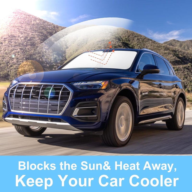 TINGLU - Sun Shade for Audi Q5 2018-2024, Windshield Sun Shade Accessories and Window Sunshade UV Protection Sun Shade Cover with Steering Wheel Storage Bag - Image 5