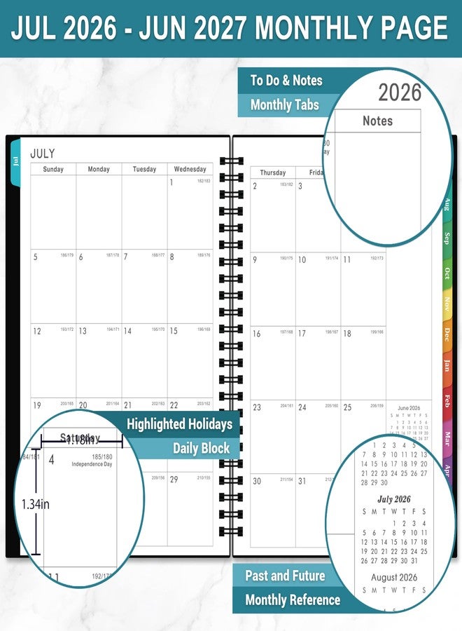 مايبوك مخطط 2026-2027 - مخطط أكاديمي 2026-2027، أسبوعي وشهري، من يوليو 2026 إلى يونيو 2027، مقاس 6.3 × 8.4 بوصة، ملاحظات، ورق سميك، جيب خلفي، تجليد حلزوني مزدوج - Image 3