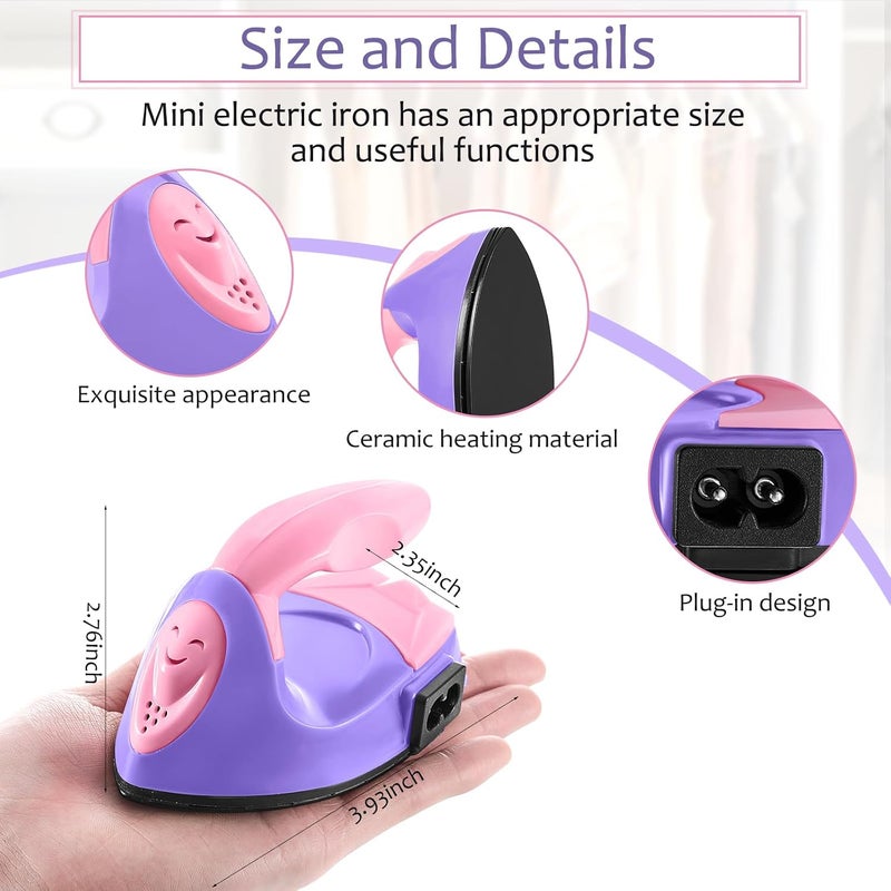 Honoson Mini Craft Iron Mini Heat Press Small Iron 3.93 x 2.36 x 2.76 Portable Tiny Flatiron with Charging Base Accessory for Fuse Bead Patch DIY Heat Transfer Vinyl(Dark Pink, Light Purple) - Image 2