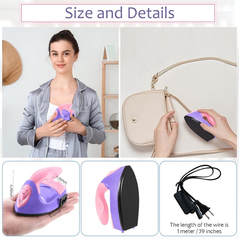 Honoson Mini Craft Iron Mini Heat Press Small Iron 3.93 x 2.36 x 2.76 Portable Tiny Flatiron with Charging Base Accessory for Fuse Bead Patch DIY Heat Transfer Vinyl(Dark Pink, Light Purple) - Image 3