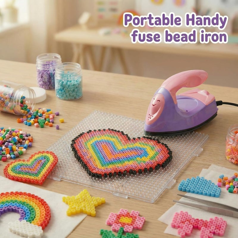Honoson Mini Craft Iron Mini Heat Press Small Iron 3.93 x 2.36 x 2.76 Portable Tiny Flatiron with Charging Base Accessory for Fuse Bead Patch DIY Heat Transfer Vinyl(Dark Pink, Light Purple) - Image 5