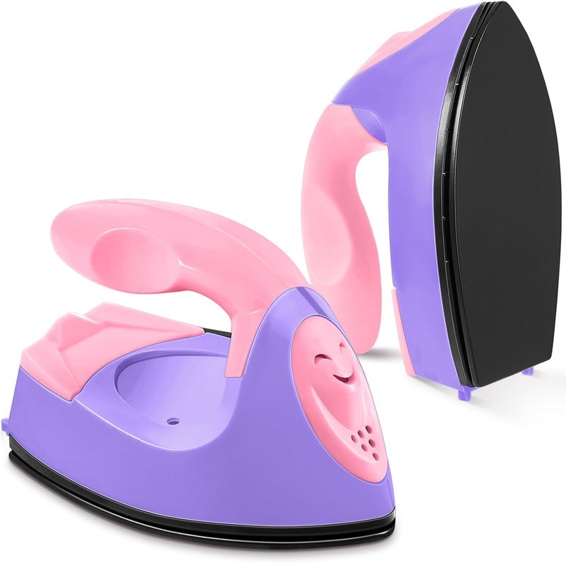 Honoson Mini Craft Iron Mini Heat Press Small Iron 3.93 x 2.36 x 2.76 Portable Tiny Flatiron with Charging Base Accessory for Fuse Bead Patch DIY Heat Transfer Vinyl(Dark Pink, Light Purple) - Image 1