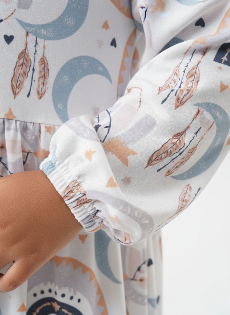 Cloud Fashion إسدال صلاة بناتي مطبوع مع طرحة – إسدال أطفال كامل لرمضان والتراويح - Image 4
