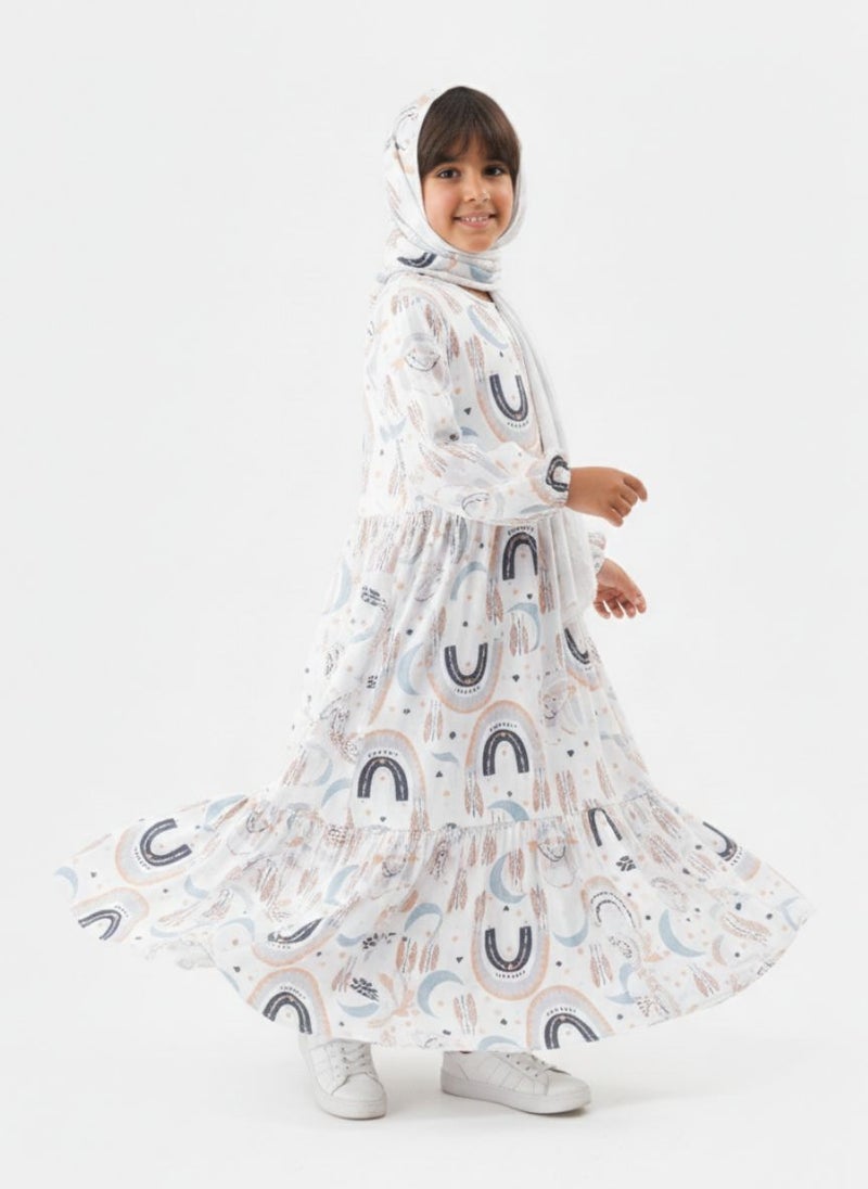 Cloud Fashion إسدال صلاة بناتي مطبوع مع طرحة – إسدال أطفال كامل لرمضان والتراويح - Image 2