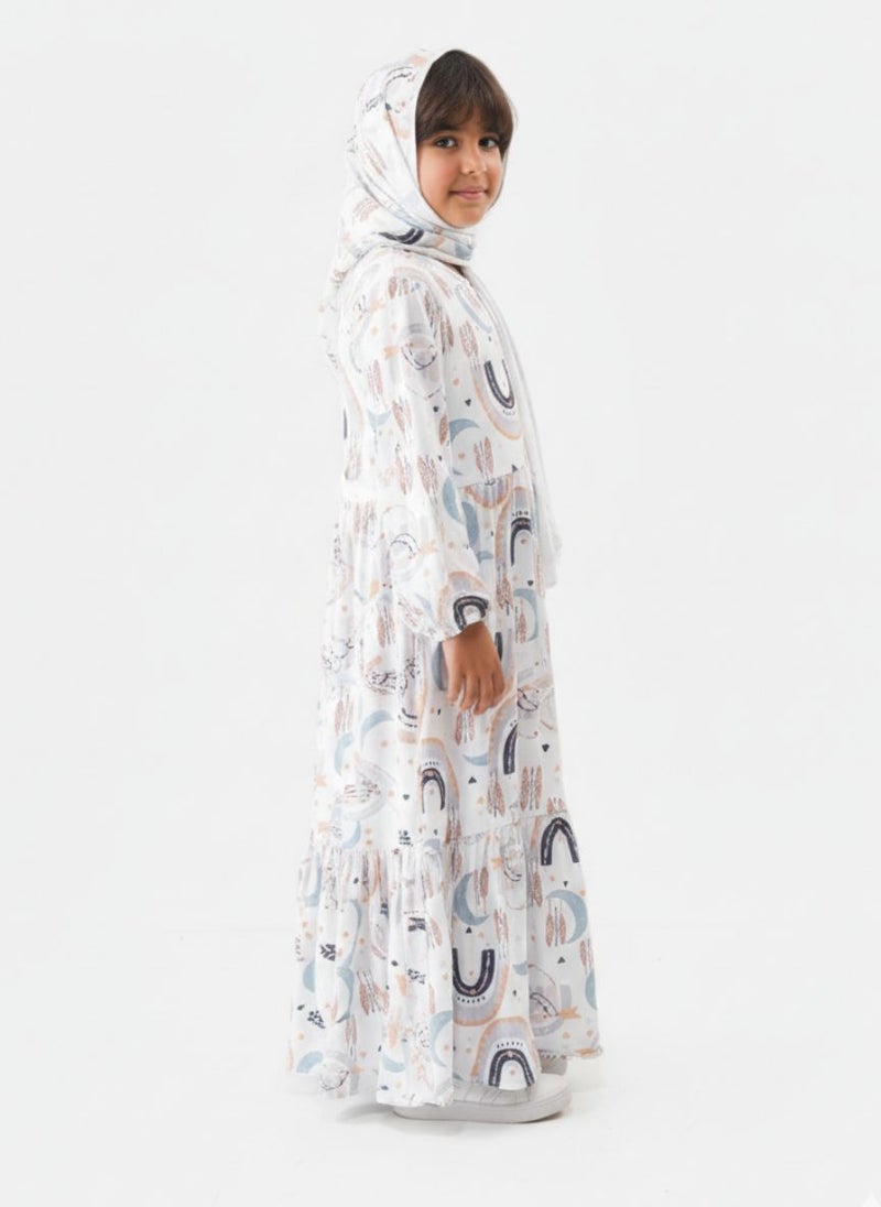 Cloud Fashion إسدال صلاة بناتي مطبوع مع طرحة – إسدال أطفال كامل لرمضان والتراويح - Image 3