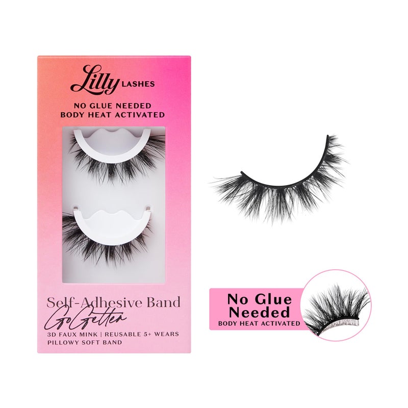 Lilly Lashes 3D Self Adhesive Eyelashes, No Lash Glue Needed, Body Heat Activated Press on Lashes, Reusable Self Adhesive Eyelashes Up to 5x, Easy to Apply & Remove (GoGetter) - Image 1