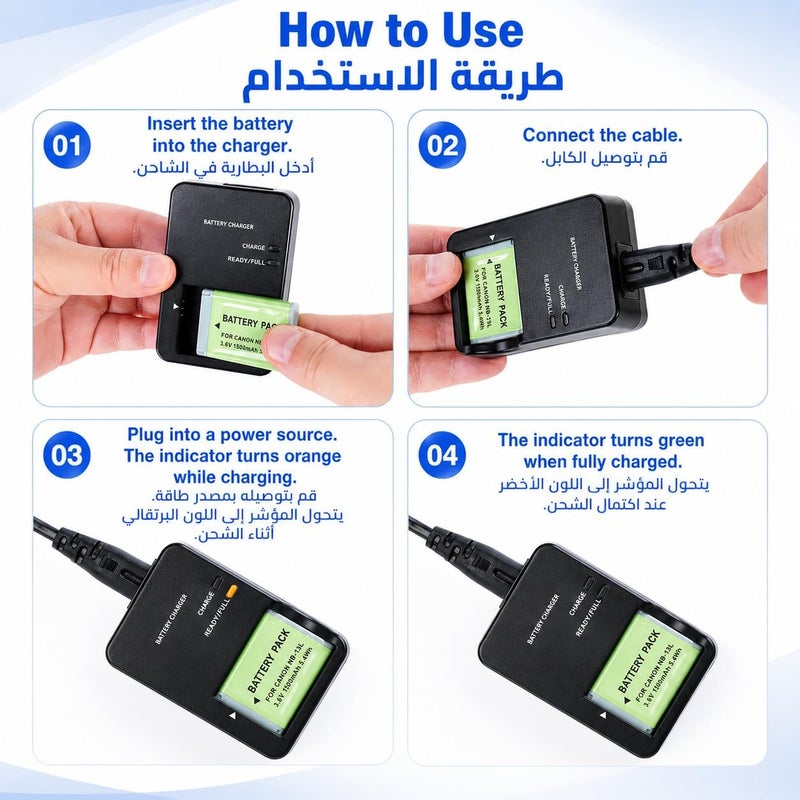 LumsAura CB-2LH NB-13L Battery Charger for Digital Camera, Compact Camera Charger with LED Indicator, Compatible with PowerShot G7 X Mark II, G5 X, G7 X, G9 X Mark II, SX620, SX720, SX730 HS - Image 5