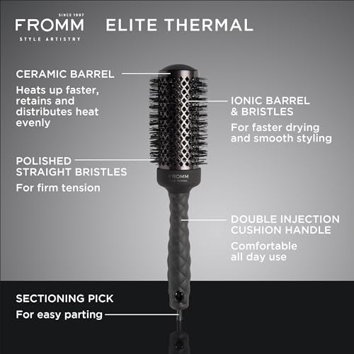 Fromm Elite Thermal Ceramic x Ionic 1.75" Round Brush for Expert Blowouts and Faster Hair Drying | Roller Hairbrush for Anti-static Styling, Smoothing, Straightening and Shine - Image 2