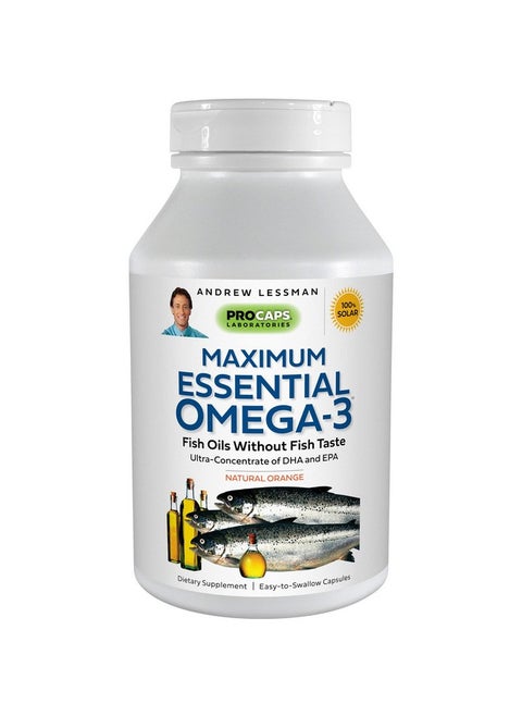 Maximum Essential Omega3 Orange 60 Softgels Ultrapure High Potency Omega3 Oils. High Dha No Stomach Upset No Contaminants No Mercury. Small Easy To Swallow Softgels
