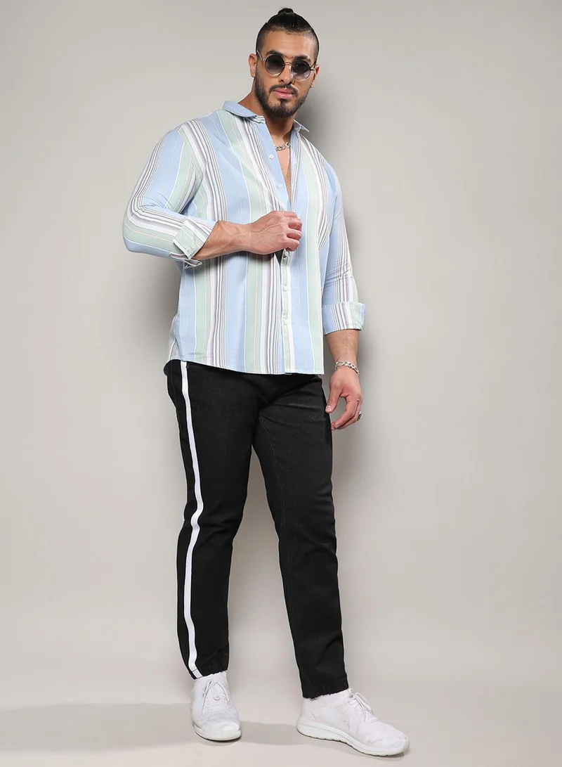 Instafab Plus Instafab Plus Men's Multicolour Striped Plus-Size Fit Button Up Shirt For Casual Wear | Cotton Spread Collar Shirt Crafted With Regular Sleeve & Comfort Fit For Everyday Wear