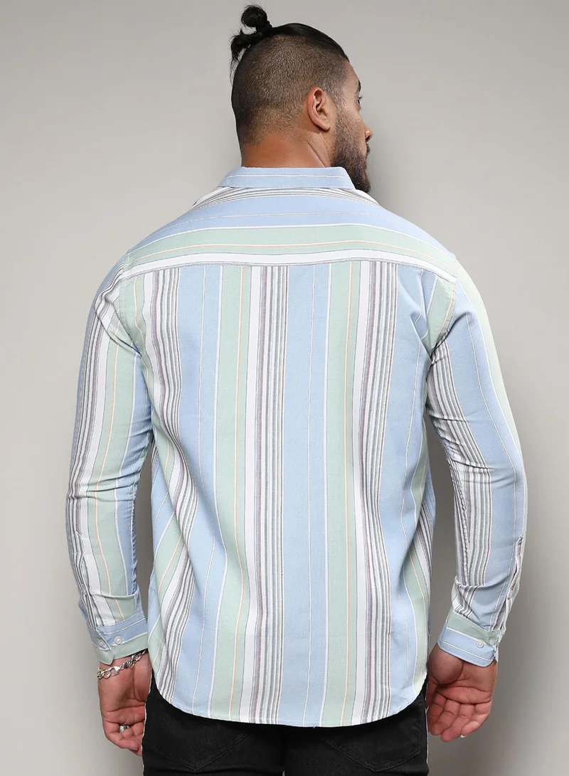 Instafab Plus Instafab Plus Men's Multicolour Striped Plus-Size Fit Button Up Shirt For Casual Wear | Cotton Spread Collar Shirt Crafted With Regular Sleeve & Comfort Fit For Everyday Wear