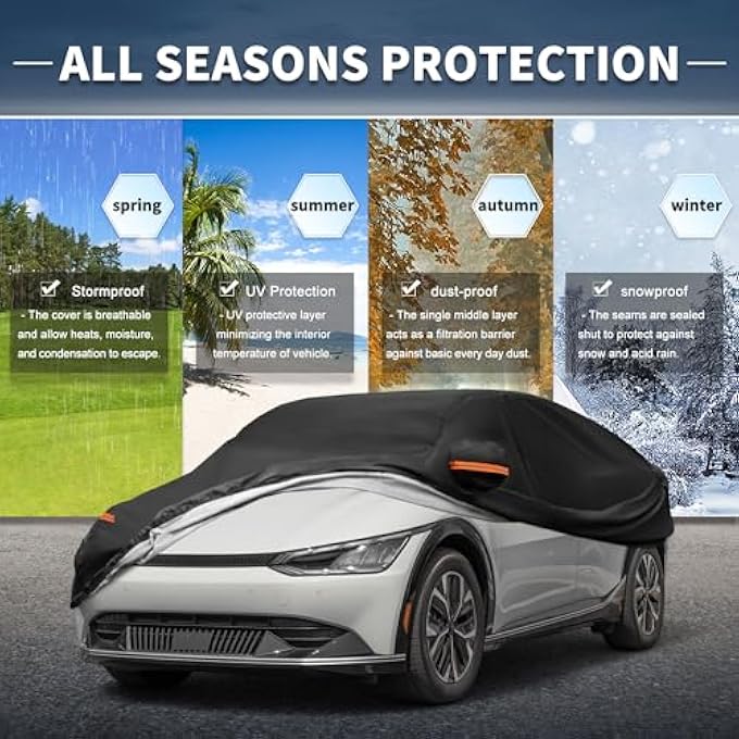rayihni غطاء سيارة لكيا EV6 - حماية خارجية مقاومة للماء من الشمس والمطر والثلج والبَرَد مع سحاب على الجانب الأيسر - مادة 210D-PU - Image 3
