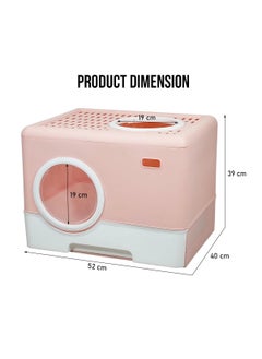 NNC PETS Cat little box with pull-out drawer, Sand filter and Litter scoop, 52 cm Cat toilet with Front entry and Top exit, Fully enclosed, and Anti-splashing litter box for indoor cats, Foldable cat toilet (Pink)  - Image 2