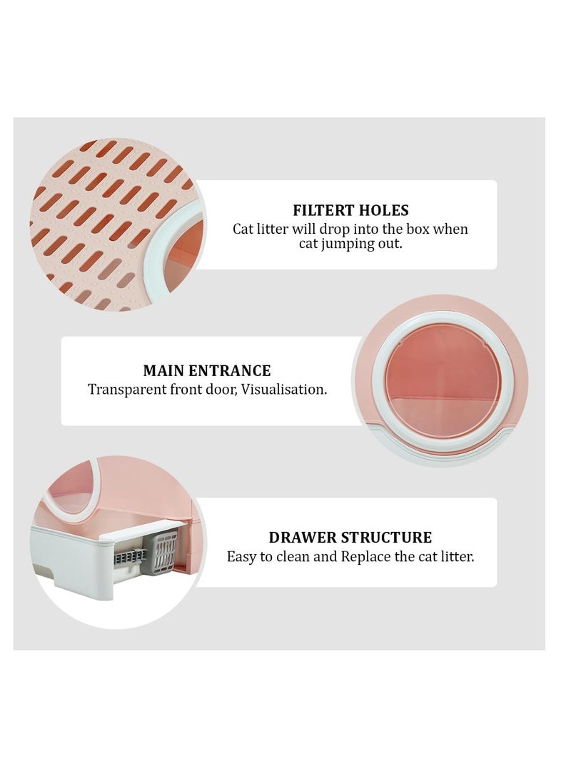 أن ان سي بيتس صندوق صغير للقطط مع درج قابل للسحب، وفلتر رمل ومغرفة فضلات، ومرحاض قطط 52 سم مع مدخل أمامي ومخرج علوي، مغلق بالكامل ومضاد للتناثر للقطط الداخلية، ومرحاض قطط قابل للطي (وردي) - Image 3